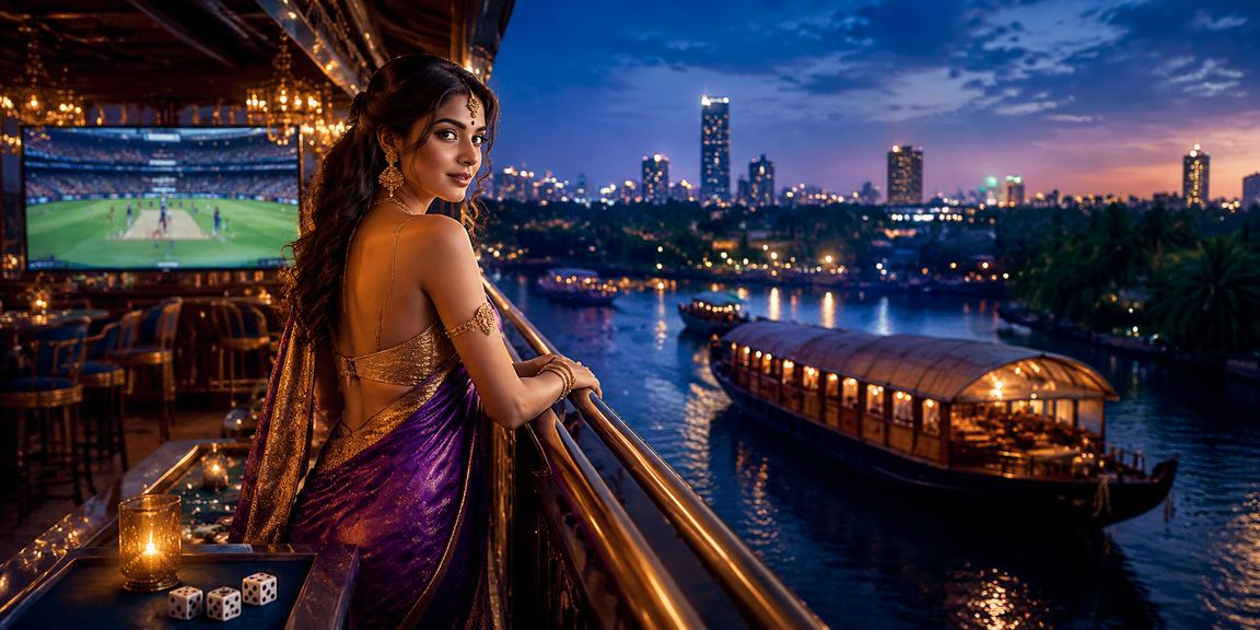 Kerala backwaters with cricket betting blue and gold theme