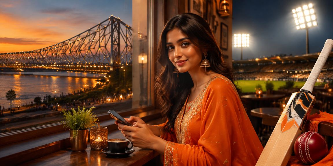 Kolkata Howrah Bridge with cricket and betting imagery